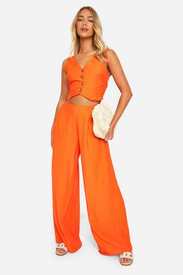 Linen Look Vest & Wide Leg Pants red orange