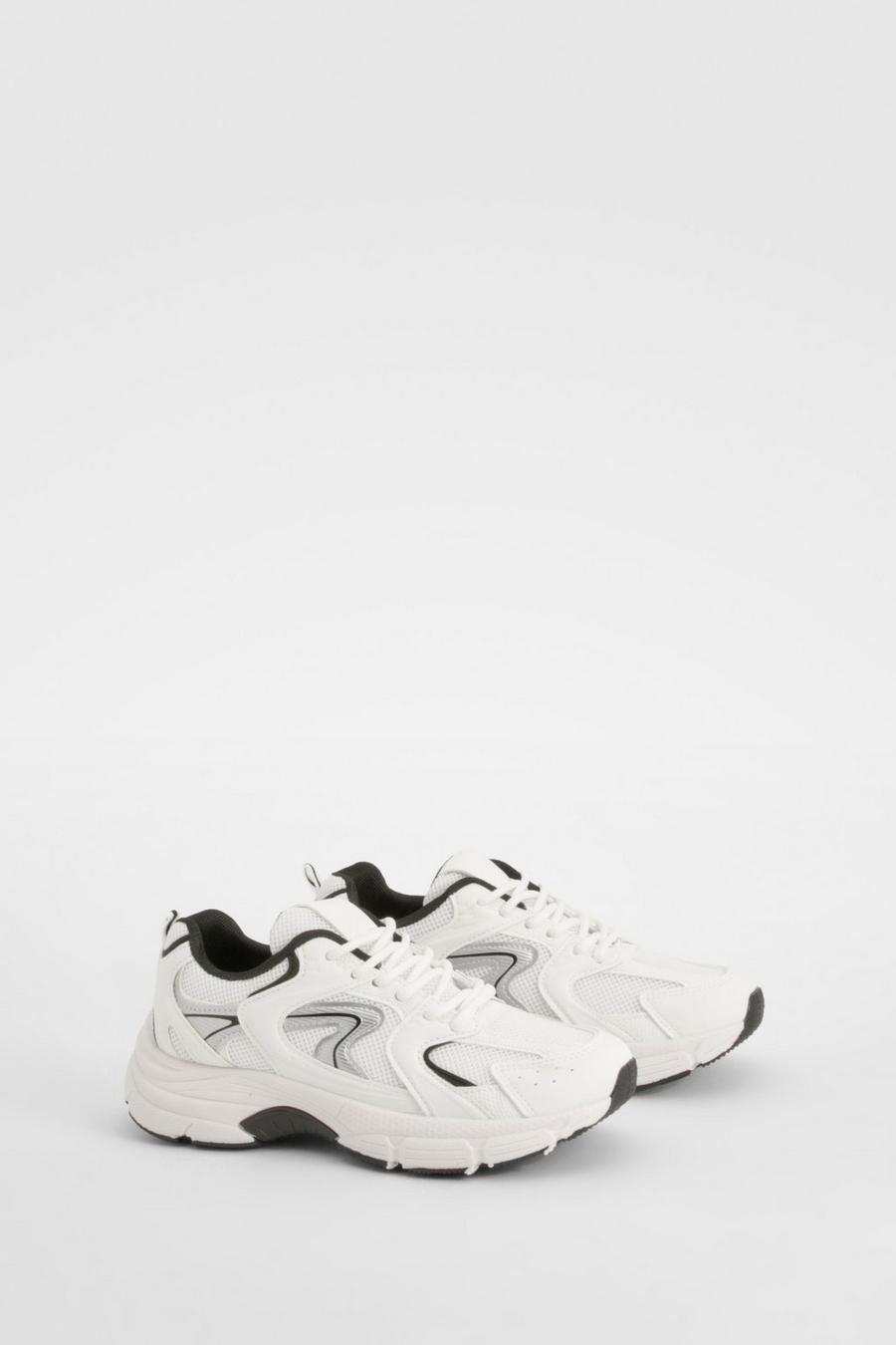 White Sporty Panelled Trainers image number 1