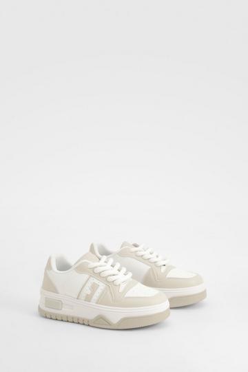 Beige Jumbo Lace Paneled Chunky Sneakers