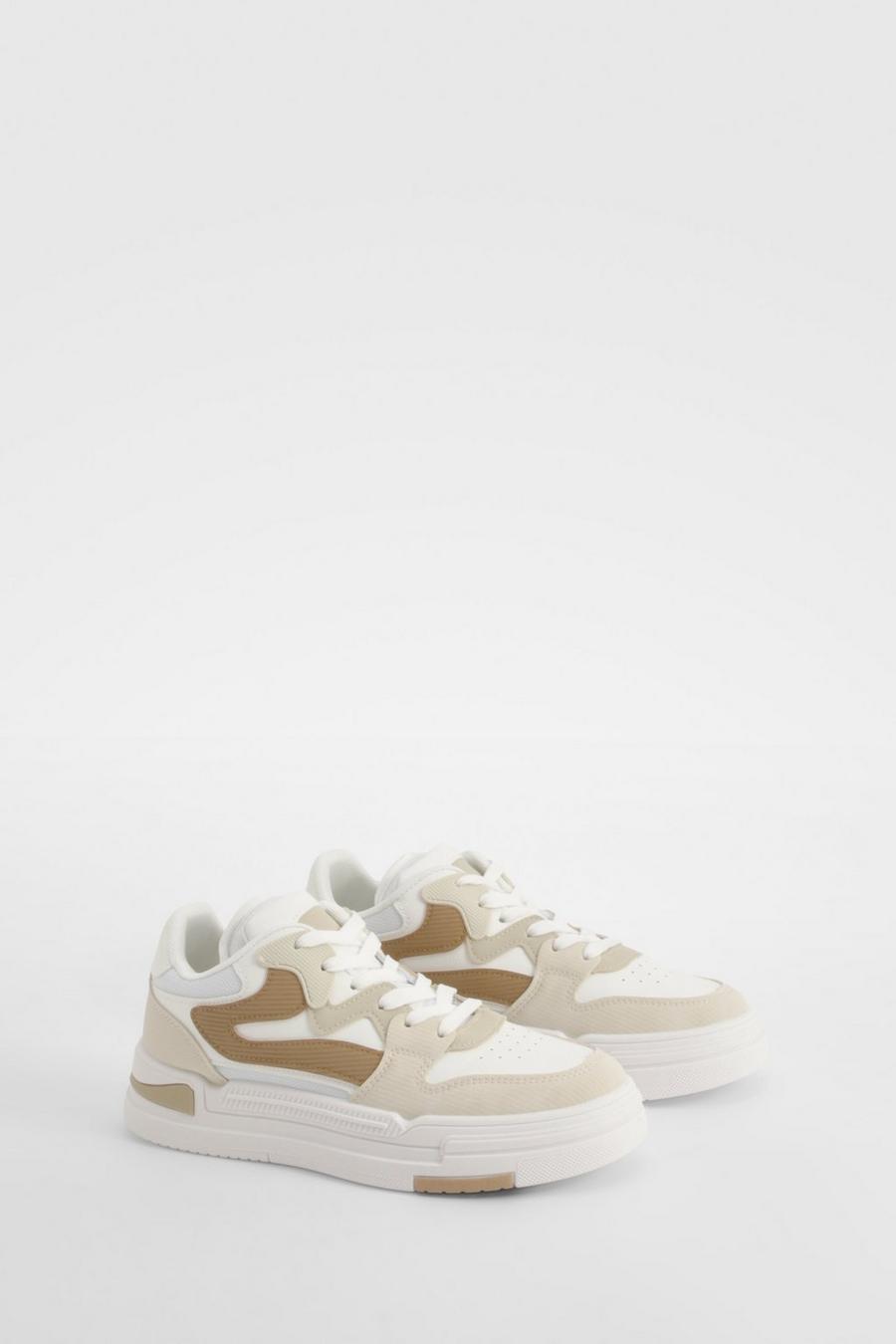 Beige Tonal Panelled Chunky Trainers         image number 1