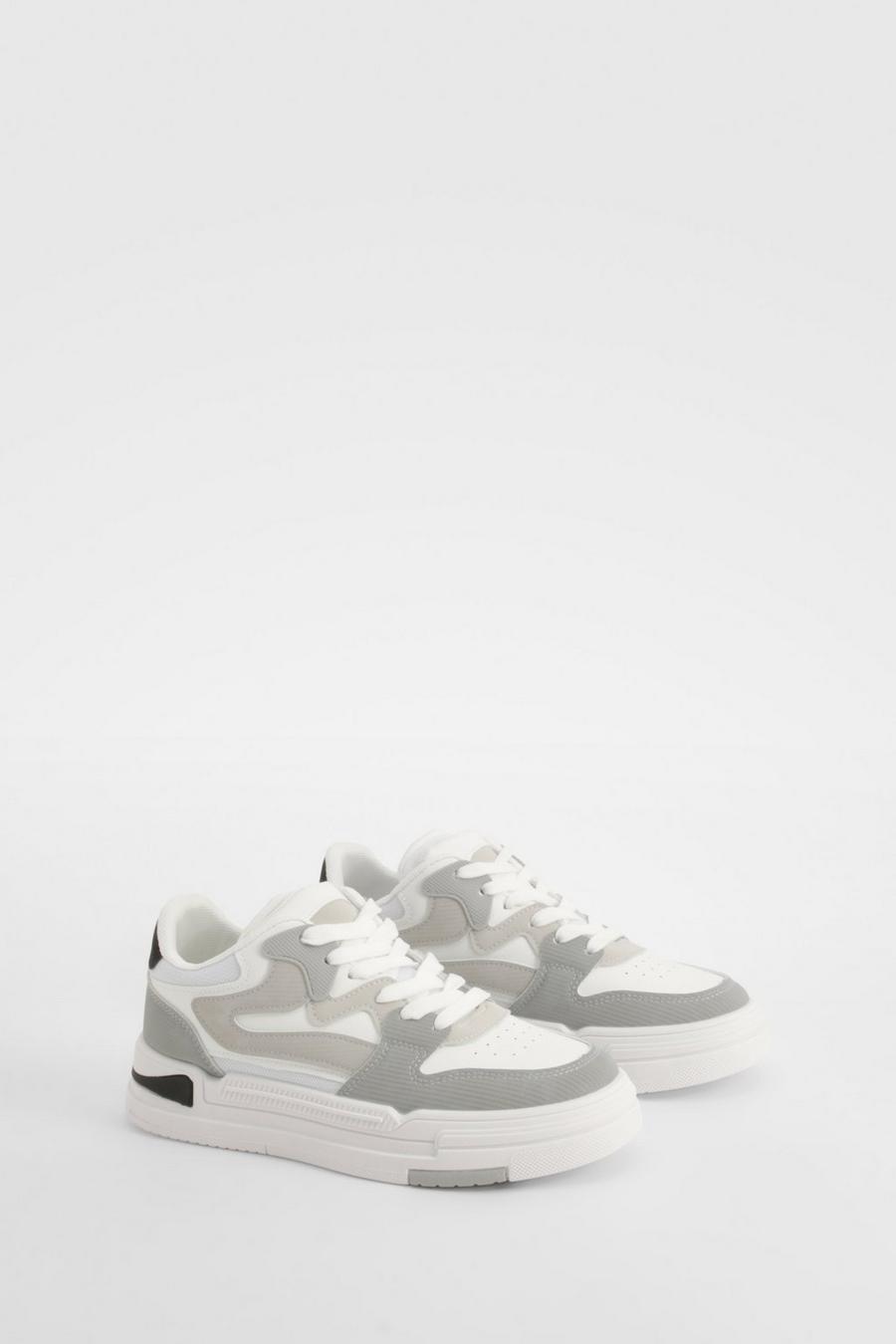 Grey Tonal Panelled Chunky Sneakers image number 1