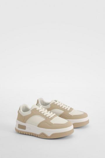 Chunky Contrast Panel Trainers beige