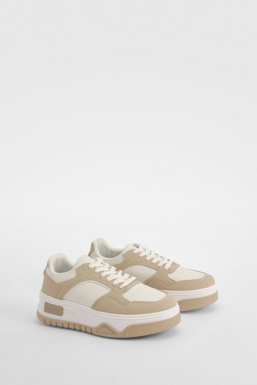 Beige Chunky Contrast Panel Trainers     image number 1