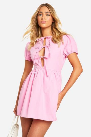 Bow Front Mini Smock Dress baby pink