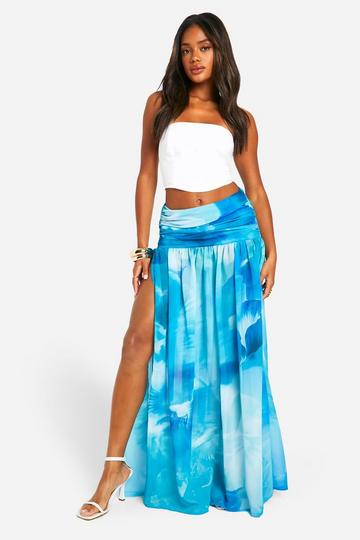 Geplooide Abstracte Chiffon Maxi Rok blue