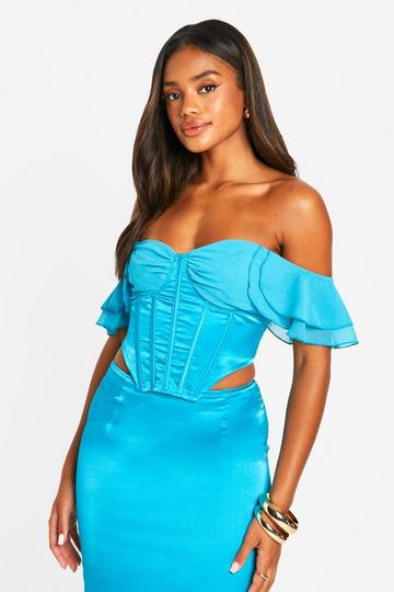 Blue Satin Off The Shoulder Corset