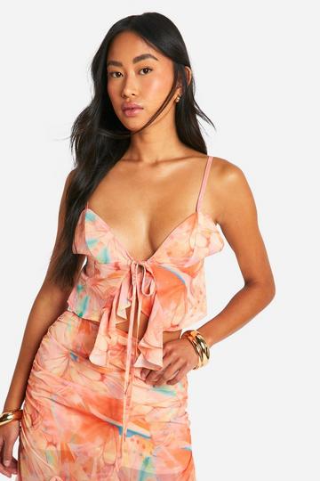 Butterfly Printed Chiffon Ruffle Cami orange