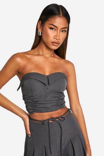 Geplooide Bandeau Top Met Cup Detail grey marl