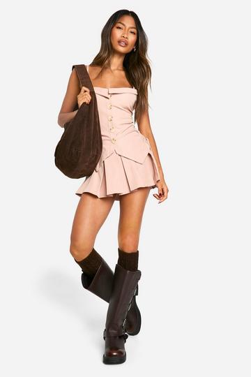 Pleated Micro Mini Skirt mocha