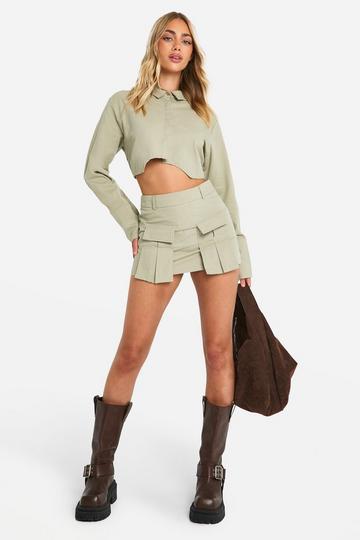 Sage Green Pleated Pocket Detail Mini Skirt