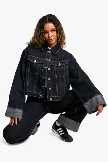 Indigo Deep Turn Up Cuff Denim Jacket dark indigo