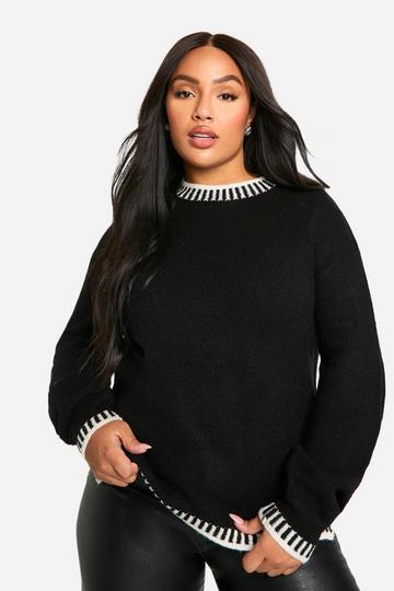 Plus Premium Contrast Trim Jumper black