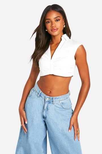 Extreme Crop Sleeveless Ruched Shirt white