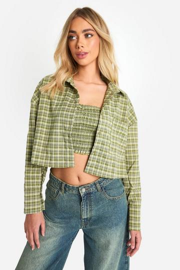 Flannel Crop Shirt And Bralette Set green