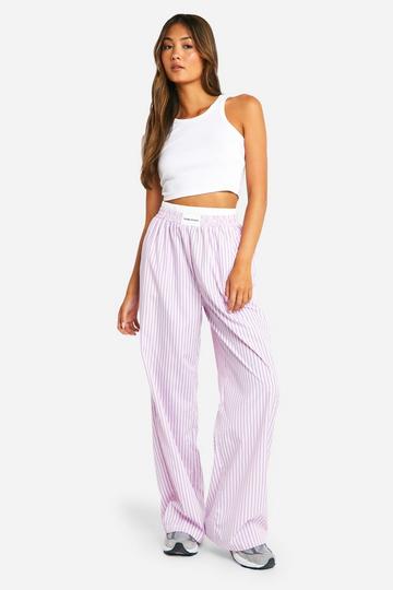 Contrast Waistband Stripe Wide Leg Pants baby pink