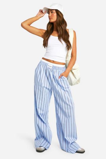 Contrast Waistband Stripe Wide Leg Pants blue