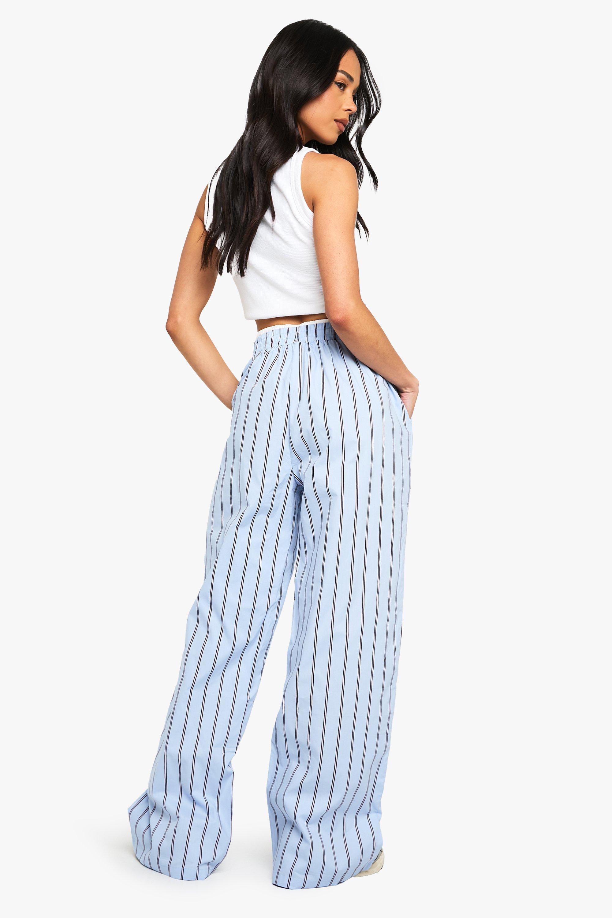 Blue striped wide leg pants on sale