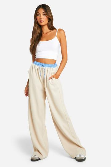 Contrasterend Gestreepte Wide Leg Broek Met Tailleband stone