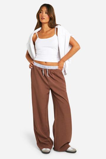 Contrast Stripe Waistband Wide Leg Trouser mocha