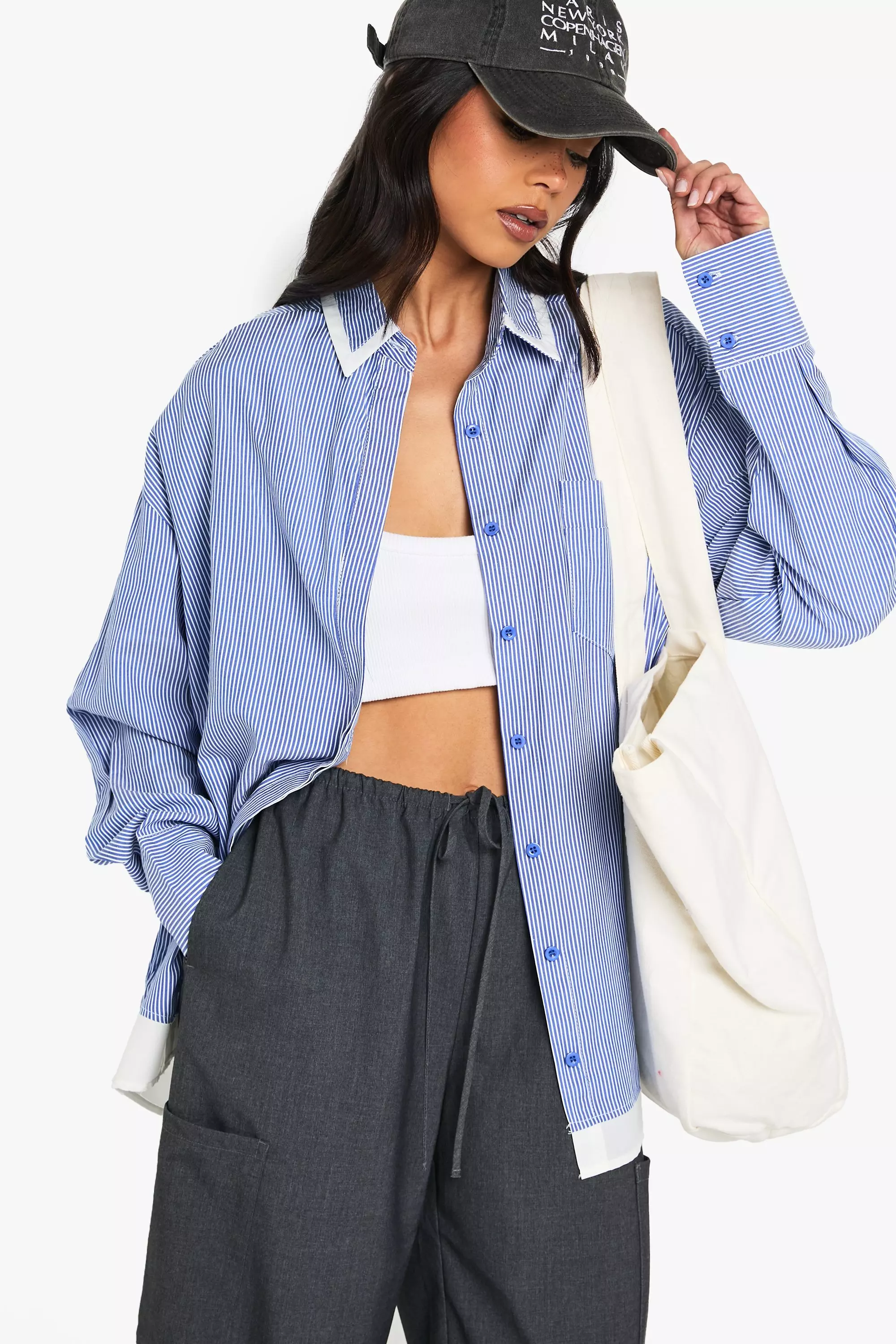 Blue Oversized Contrast Stripe Shirt  alternative image