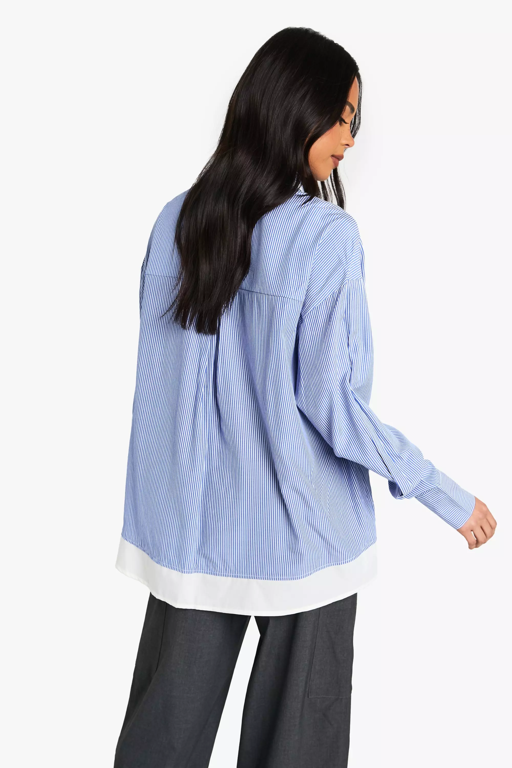 Blue Oversized Contrast Stripe Shirt  alternative image