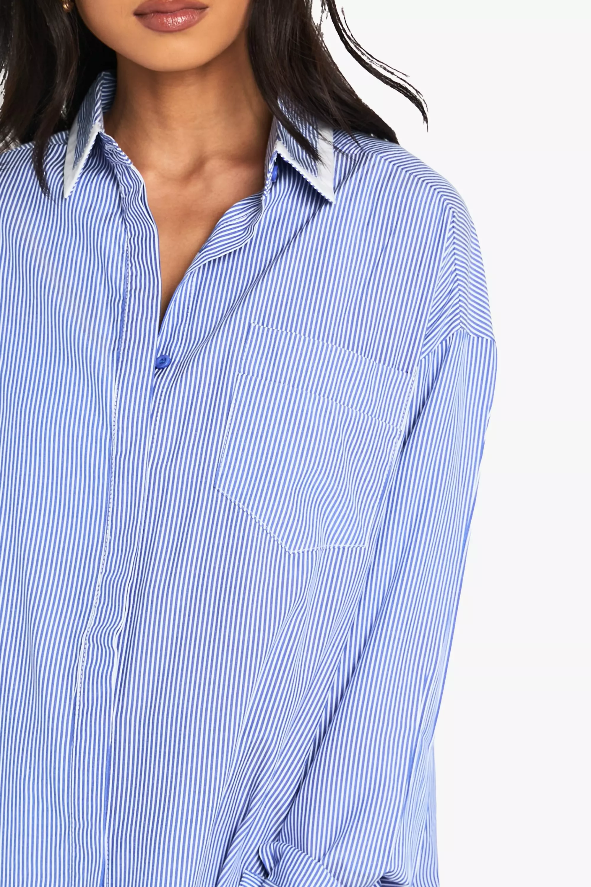 Blue Oversized Contrast Stripe Shirt  alternative image
