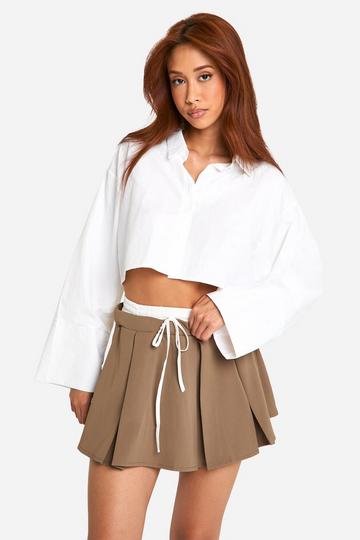 Contrast Waistband Pleated Mini Skirt mocha