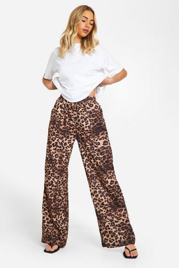 Brown Leopard Wide Leg Tie Waist Trouser