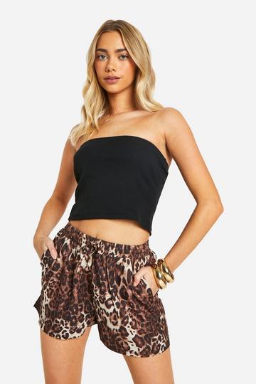 Leopard Drawstring Waist Short brown