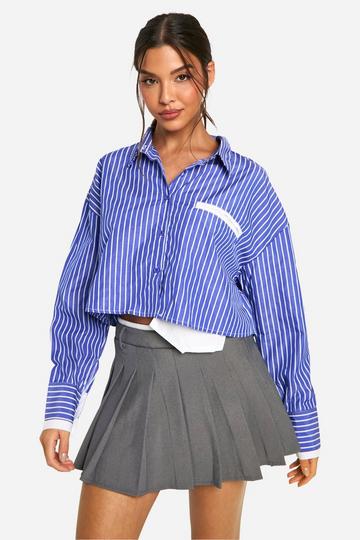 Contrast Pocket Stripe Boxy Shirt blue