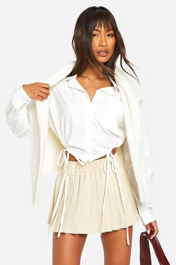 Ruched Drawstring Crop Shirt white