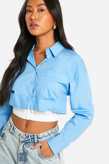 Blue Contrast Boxer Waistband Crop Shirt