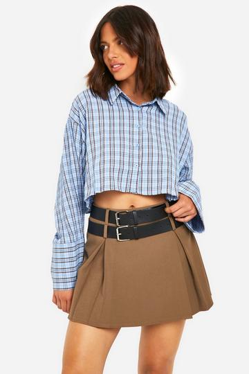 Geruit Boxy Crop Overhemd Met Textuur blue