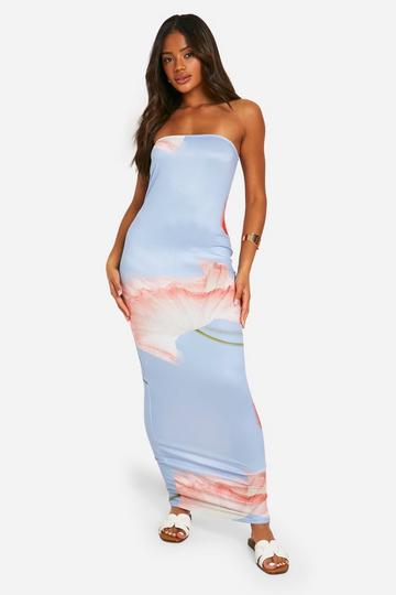 Super Soft Bandeau Floral Maxi Dress blue