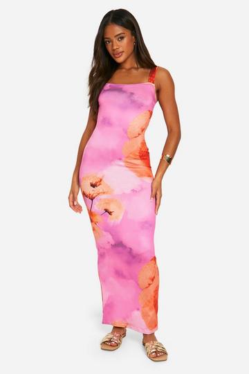 Super Soft Square Neck Floral Maxi Dress pink