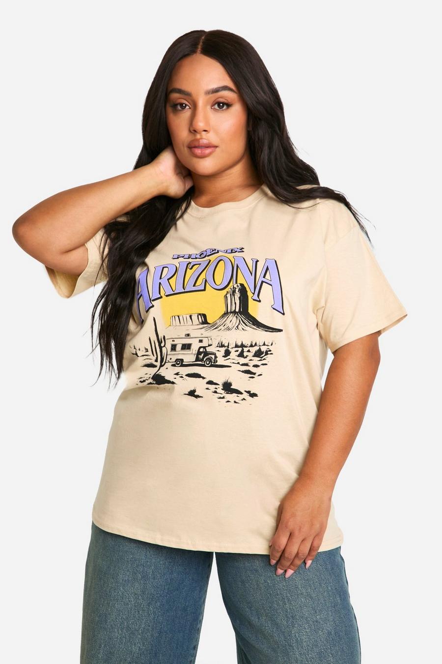 Plus Oversize T-Shirt mit Arizona-Print, Sand image number 1
