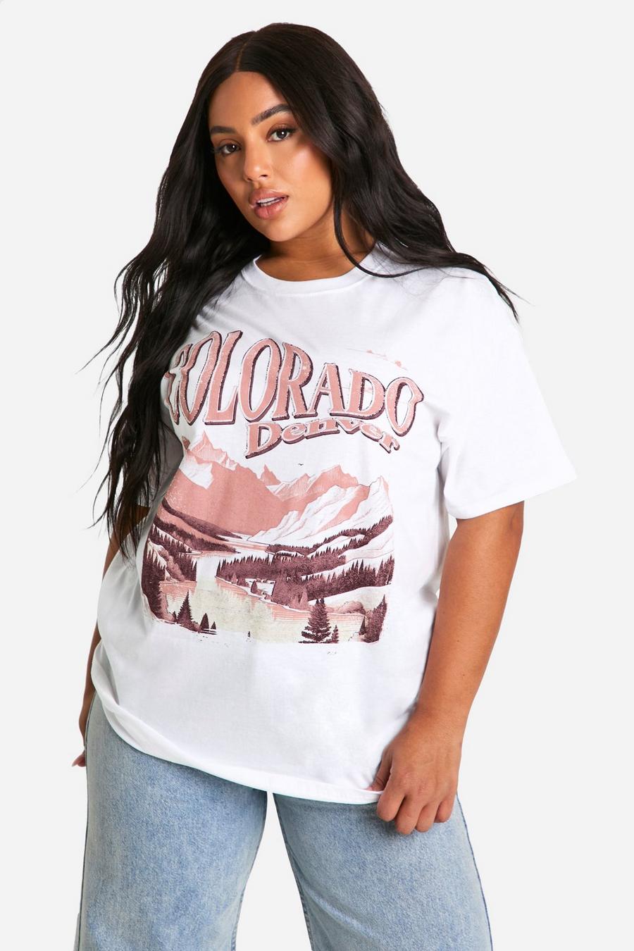 Plus Oversize T-Shirt mit Colorado-Print, White