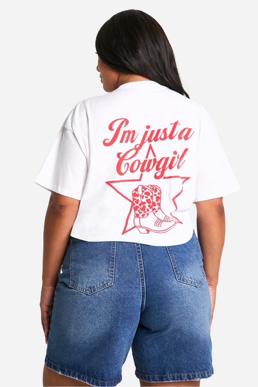 T-shirt Plus Size oversize con slogan I'm Just Cowboy, White image number 1