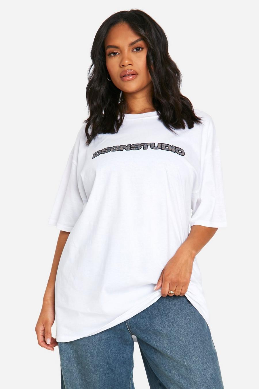 White Plus Leopard Dsgn Studio Oversized T Shirt 