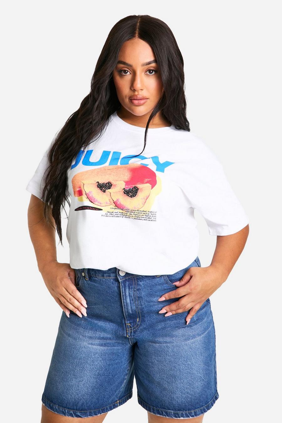 T-shirt Plus Size oversize con stampa di papaya, White image number 1