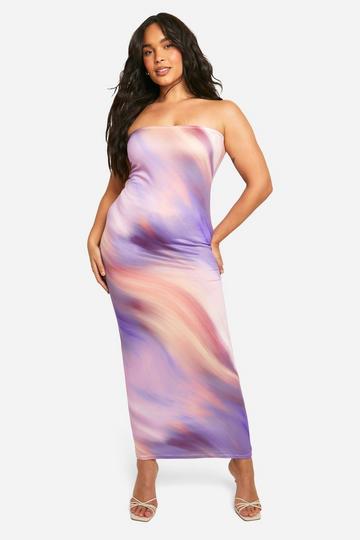 Plus Super Zachte Strapless Marmerprint Maxi Jurk lilac