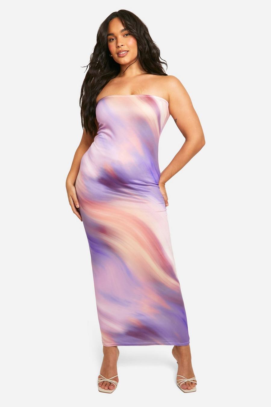 Lilac Plus Marble Super Soft Bandeau Maxi Dress