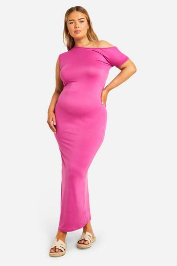 Magenta Pink Plus Off Shoulder Super Maxi Dress