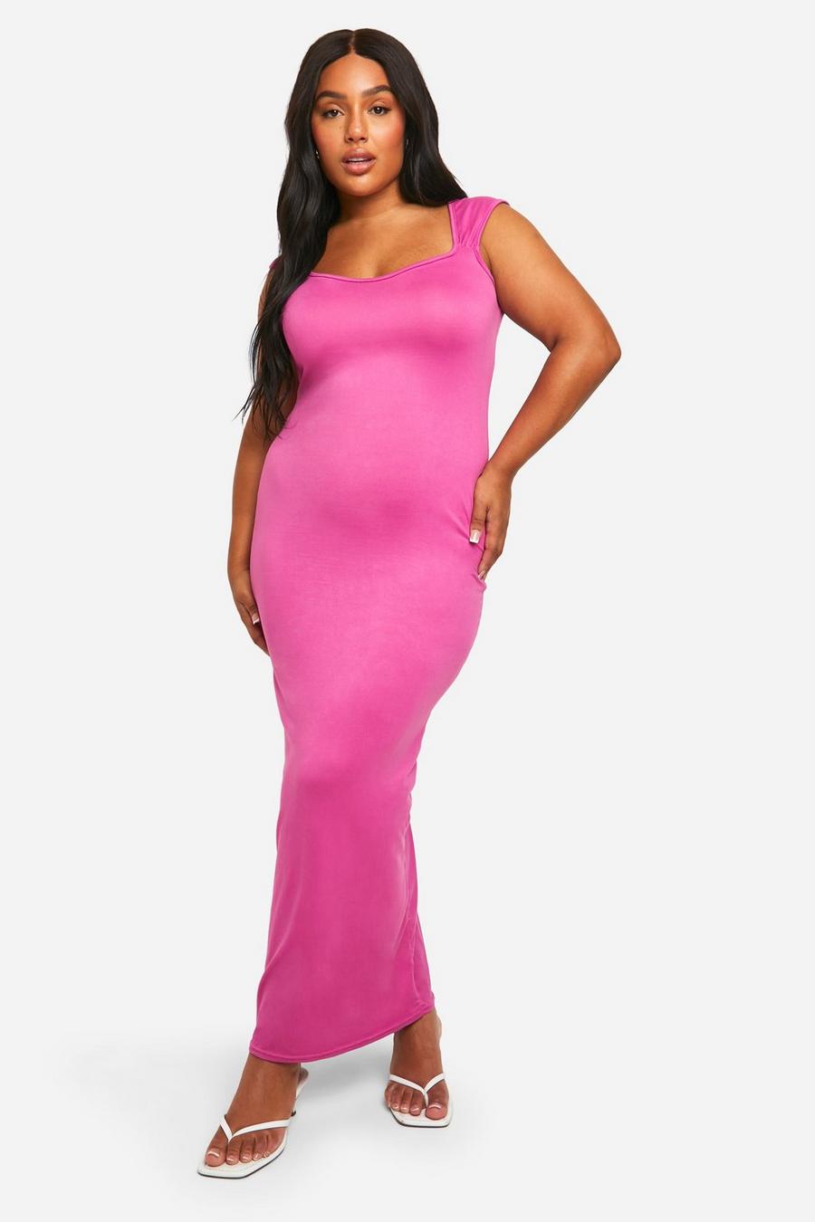 Hot pink Plus Super Soft Cap Sleeve Maxi Dress