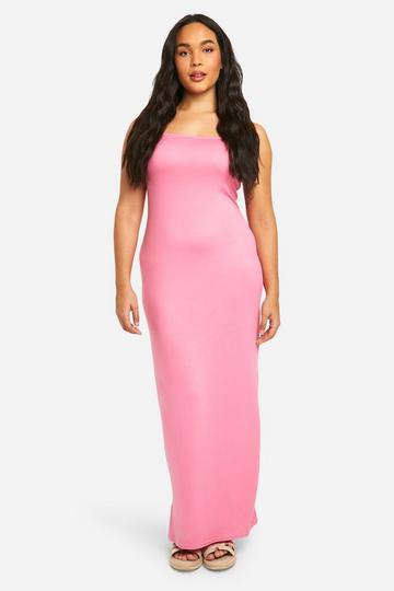 Plus Super Zachte Maxi Jurk Met Lage Ronde Hals baby pink