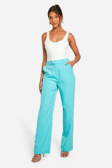 Pleat Front Wide Leg Tailored Trousers aqua