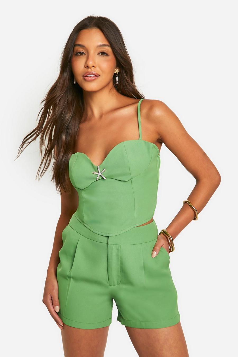 Bright green High Waist Tailored Shorts image number 1