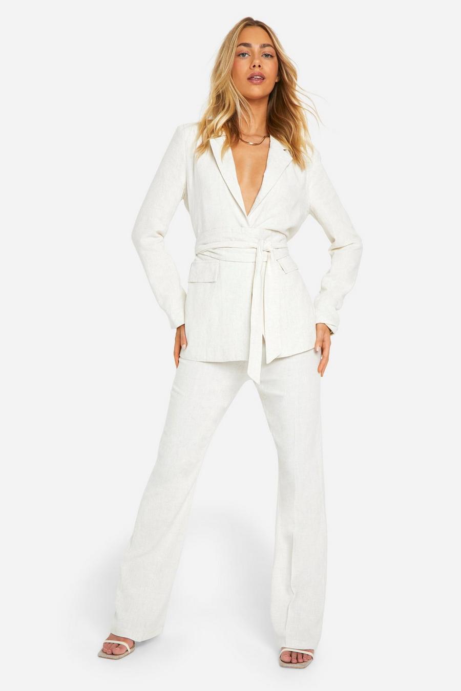 Ecru Linen Look Fit & Flare Tailored Trousers