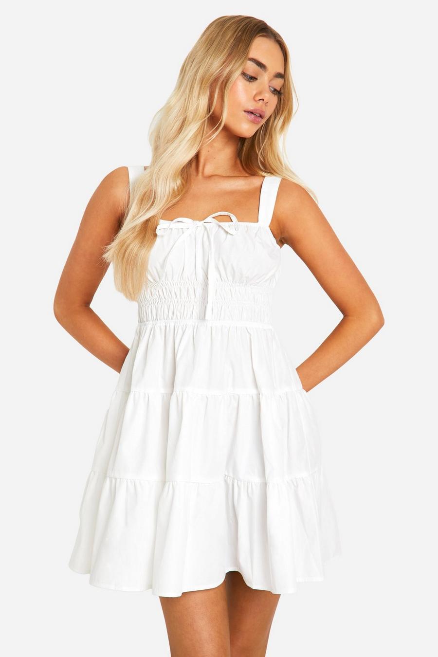 White Tiered Smock Mini Dress image number 1
