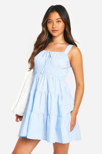 Tiered Smock Mini Dress baby blue